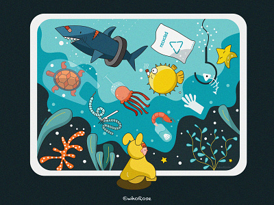 Protect the environment algae children comic design illustration ocean sea shrimp ui vetor web web design