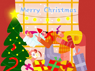 Merry Christmas design friends gift illustration party tree ui vector