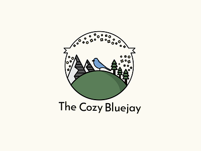 The Cozy Bluejay badge bluejay cozy design flat icon lineart lineart badge minimal mountains outdoors outdoors badge pastel stars