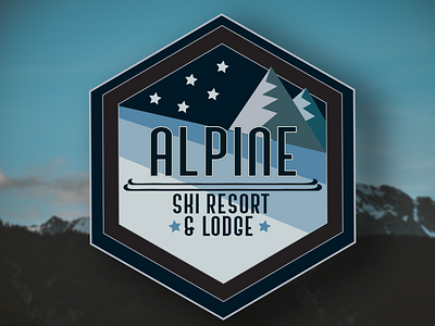 Alpine badge branding design flat icon logo minimal mountain outdoors skiing stars vector