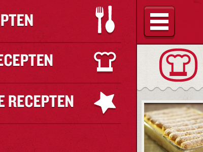 Vier (2) app button cooking icon menu button mobile recipes search ui vier