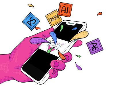 Phone Checking hand illustration mobilephone