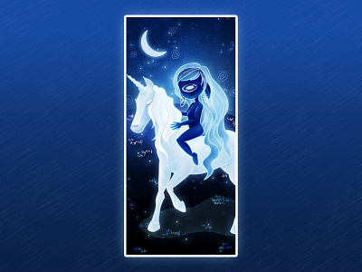 Illustration | The blue ghost blue ghost girl illustration night unicorn