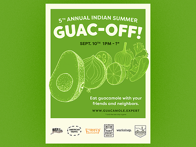 Indian Summer GUAC-OFF avocado flyer guacamole illustration poster stipple