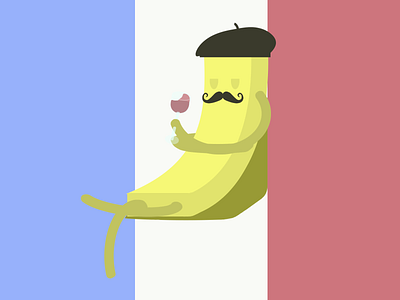 French frie beret concept design flag food france france flag french fries illustration mustache sitting wine glass yellow