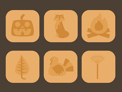 Autumn Themed Icons animals autumn design fall fire place fox icon set icons leaf turkey