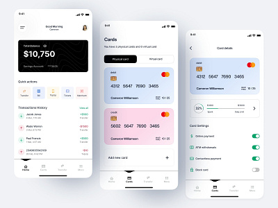 Mobile Banking App app bank bank card banking banking app credit card design finance fintech interface ios minimal mobile app mobile banking mobile design money app online bank transactions ui ux