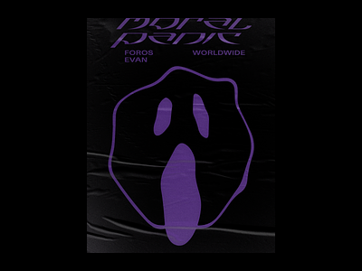 Moral Panic Merch Design & Poster black latvia modern panic poster purple rave riga smiley face typography