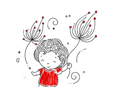 Dandelions and Joy black boy cute dandelions design illustration joy line art minimal red sketch white