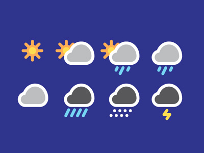 Rounded Weather Icons #2 cloud clouds icons lightening rain sun sunshine symbols thunder weather