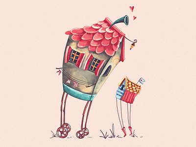 The story about love and roofs cute friends happy home house illustration love sweet