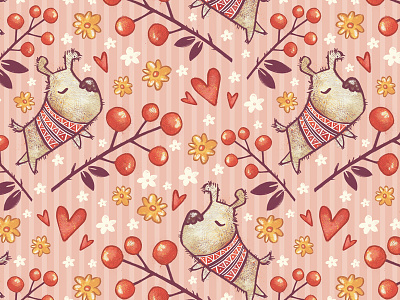 Time to Love. Seamless Pattern - 2 animals birthday cartoon character dog heart illustration kids love lovers valentine valentines day