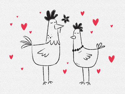 Mr. and Mrs Chicken animals birthday cartoon character day heart illustration kids love lovers valentine valentines