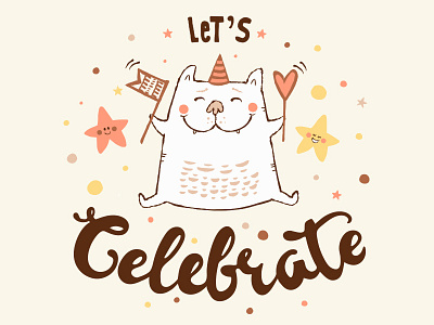 Let's celebrate animals birthday cartoon character illustration invitation invite kids lettering tag template