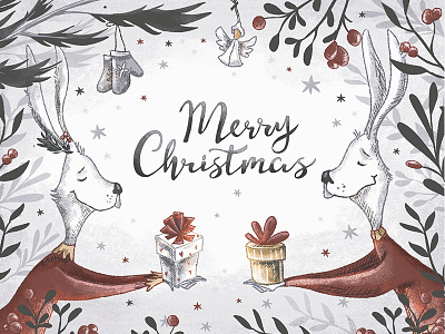 Christmas rabbits cards character childrens christmas greeting card illustration kids party