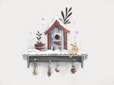Winter Bird House bird birdhouse cards christmas greeting card illustration winter