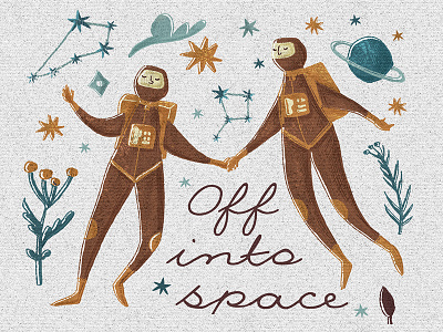 Off into space austronat card character design constellations illustrations love moon space valentines day