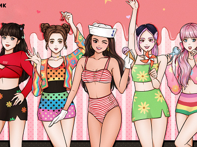 Selpink(Selena • Blackpink) - Ice Cream Song Illustration blackpink icecream jennie jisoo korean kpop llisa rose selena selena gomez song