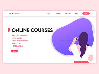 W online courses attractive home page clean design flat hero ending page hero image illustration typography vector webdesign website design