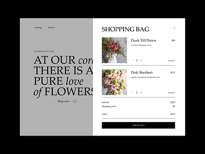 Shopping bag E-commerce flowers online shop bag clean online store shop ui ux