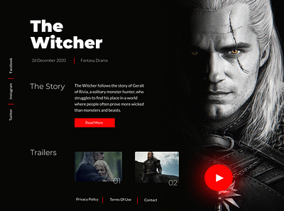 Witcher UI black design drama dramatic fantasy geralt magic netflix netflix and chill red red and black design redesign concept the witcher ui ux web web design webdesign