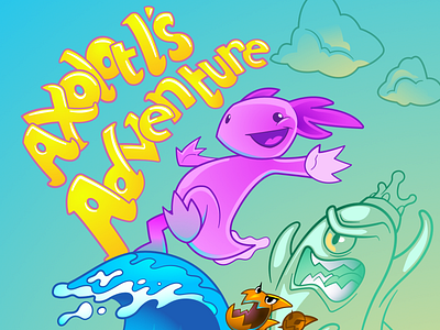 Axolotl’s Adventure cartoon characterdesign design digitalart illustration imaginative retro typography vector videogame