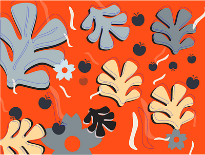 Colorful leaves print bright colorful fun illustration orange playful print retro shapes tropical leaves vector