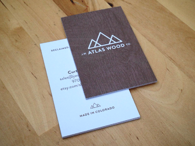j.w. atlas wood co. business card business cards colorado design logo wood