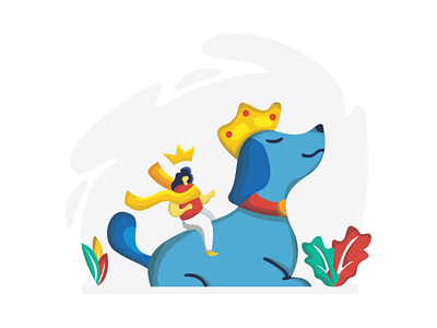Princess brave colorfull crown cute design dog flat graphic illustration imagination king pet princess ride simple vector