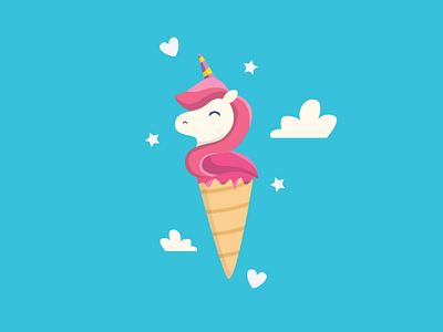 Ice Cream Unicorn art child colorfull cream cute design flat horse ice illustration imagination kids little pink pony sweet unicorn vector