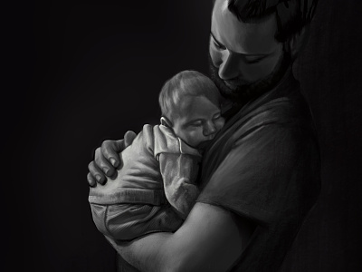 Father and Son baby connection dad digital art digital painting father glowbug illustration love portrait portrait art realism