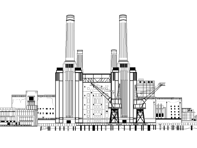 Battersea Power Station black bw illustration illustrator industrial london white wip