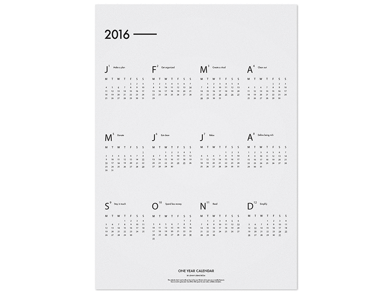 One Year Calendar - A3