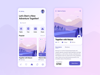 Travel service - Mobile App app bright colors design illustration interface light mobile travel travel app traveling travelling trip planner ui ux vector