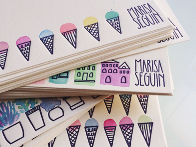 Notecards ice cream letterpress stationery watercolor watercolour