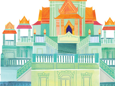 Wat Traimit architecture bangkok illustration temple thailand wat traimit watercolor watercolour