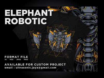 The Elephant Mechanic Cyborg Sacred Geometry animal apparel artwork beast character concept creative cyborg design elephant futuristic illustration logo mechanic robot sacredgeometry t shirt design