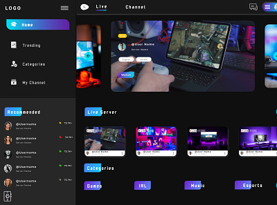 Live Stream Web Design dark mode design figma geometry live stream ui uiux video stream