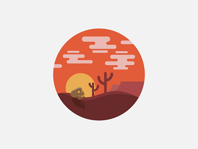 Sun Set West cactus clouds desert illustration set skeleton skull sun west