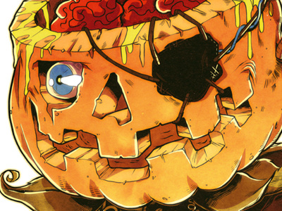 Punkin' Butt -inks horror illustration mutant pumpkin tmnt trading cards