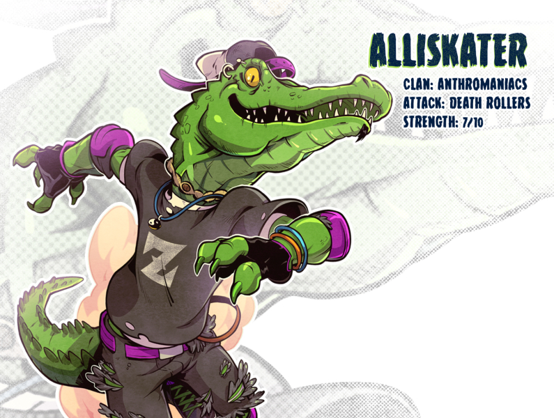Alliskater alligator anime character design comic book comics drawing illustration manga mutant roller skate tmnt