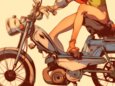 ride bike girl illustration moped ride