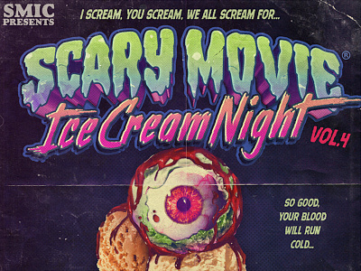 Scary Movie Ice Cream Night Podcast 80s 90s design horror illustration nostalgia podcast podcast cover typography