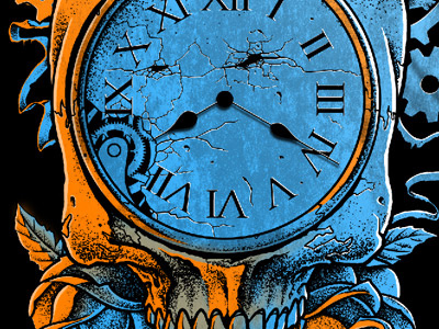 O Tempora clock illustration roses skull