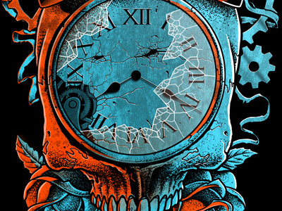 O Tempora WIP 2 clock illustration roses skull