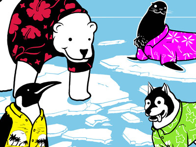 Aloha! husky ice illustration ocean penguin polar bear seal