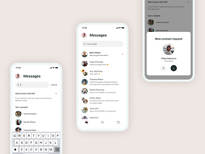 Messaging App • Adding Contacts app app design app designers branding chat clean design flat message messaging messenger minimal minimalism nfc social social app ui ux
