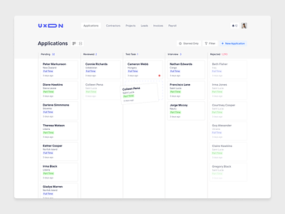 Applicant Tracking System for UXDN app design applicant tracking system ats board complex crm kanban light theme product design ui ux uxdn