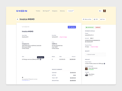 Invoice screen for UXDN
