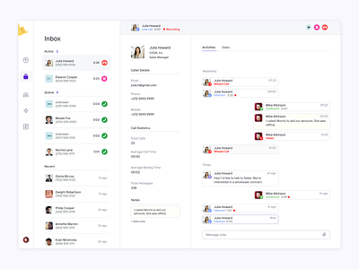 Inbox for 🤙Call center app call center calls chat complex contact center contacts crm customers erp history inbound inbox product product design ui ui design ux